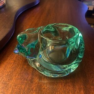 Indiana Glass Green Glass Cat Candle Holder / paperweight. Perfect
